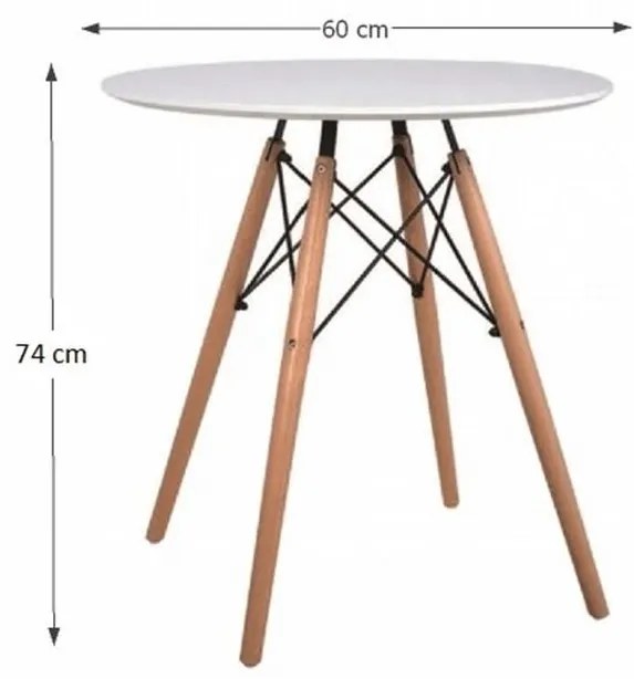 Jedálenský stôl, biela/buk, priemer 60 cm, GAMIN NEW 60
