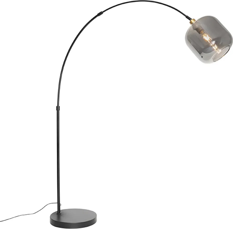 Oblúková lampa čierna so zlatom a dymovým sklom - Zuzanna