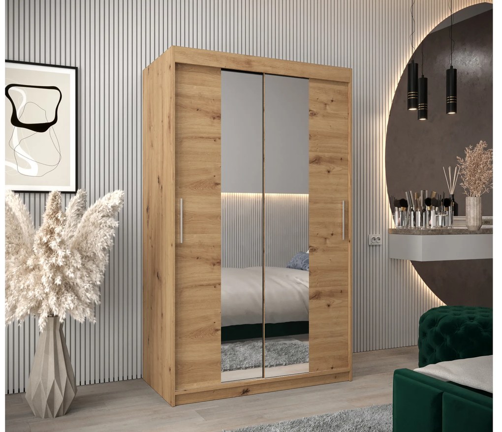 Šatníková skriňa 120 cm Toki 1 (Dub artisan + Čierna matná). Akcia -63%. Vlastná spoľahlivá doprava až k Vám domov. 1064896