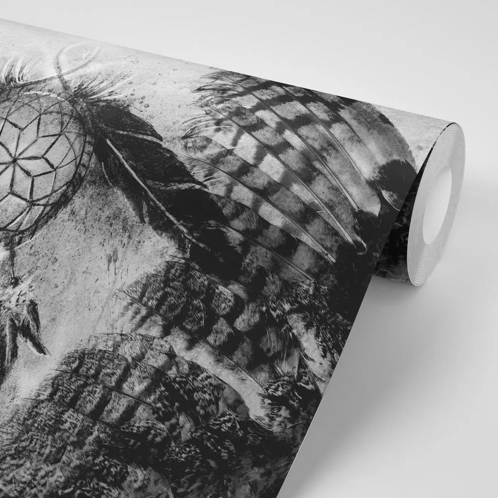 Samolepiaca tapeta čiernobiely indiánsky lapač snov - 300x200