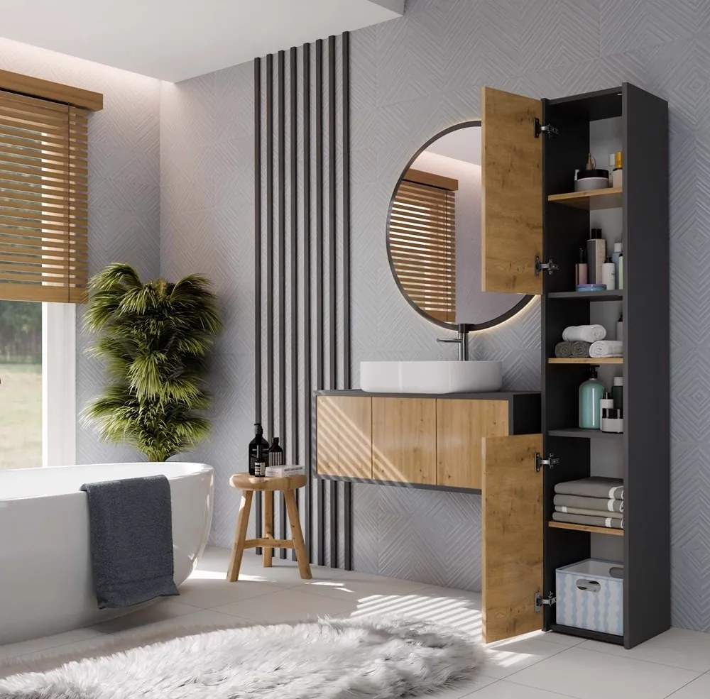 Kúpeľňová skrinka S30 170 cm antracit/dub artisan
