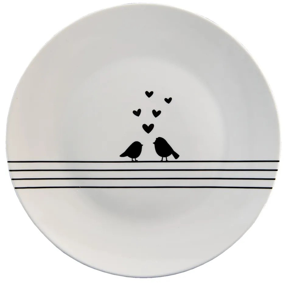 Porcelánový dezertný tanierik s vtáčikmi Love Birds - Ø20*2 cm