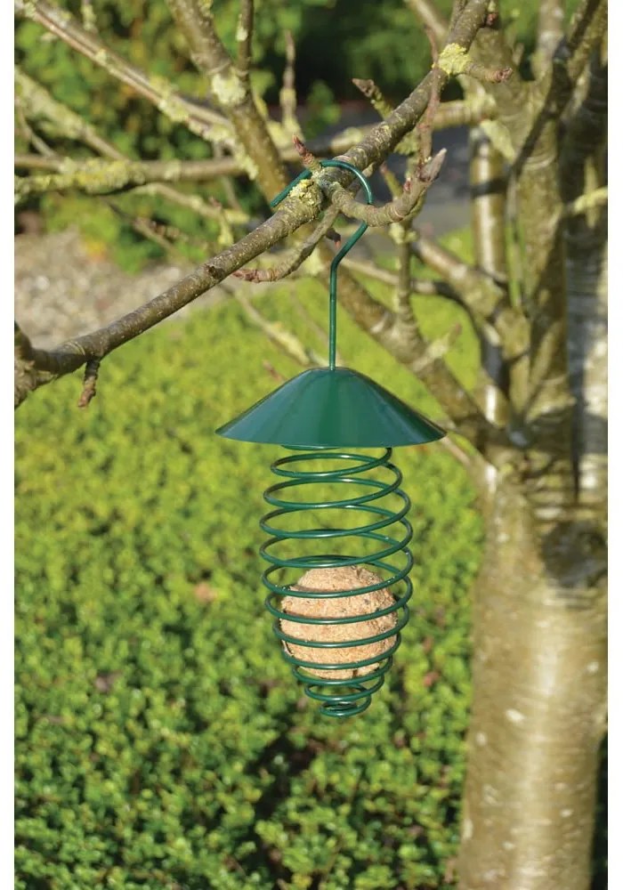 Tmavozelené kovové kŕmidlo so strechou Esschert Design, ⌀ 10,8 cm