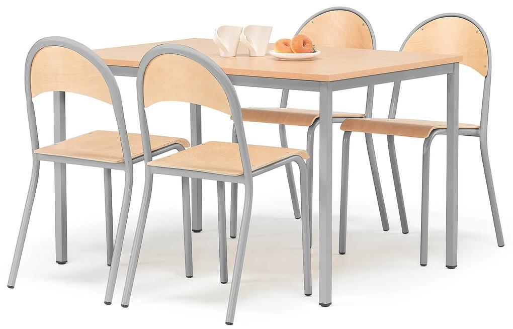 Jedálenská zostava: stôl + 4 stoličky, buk/šedá