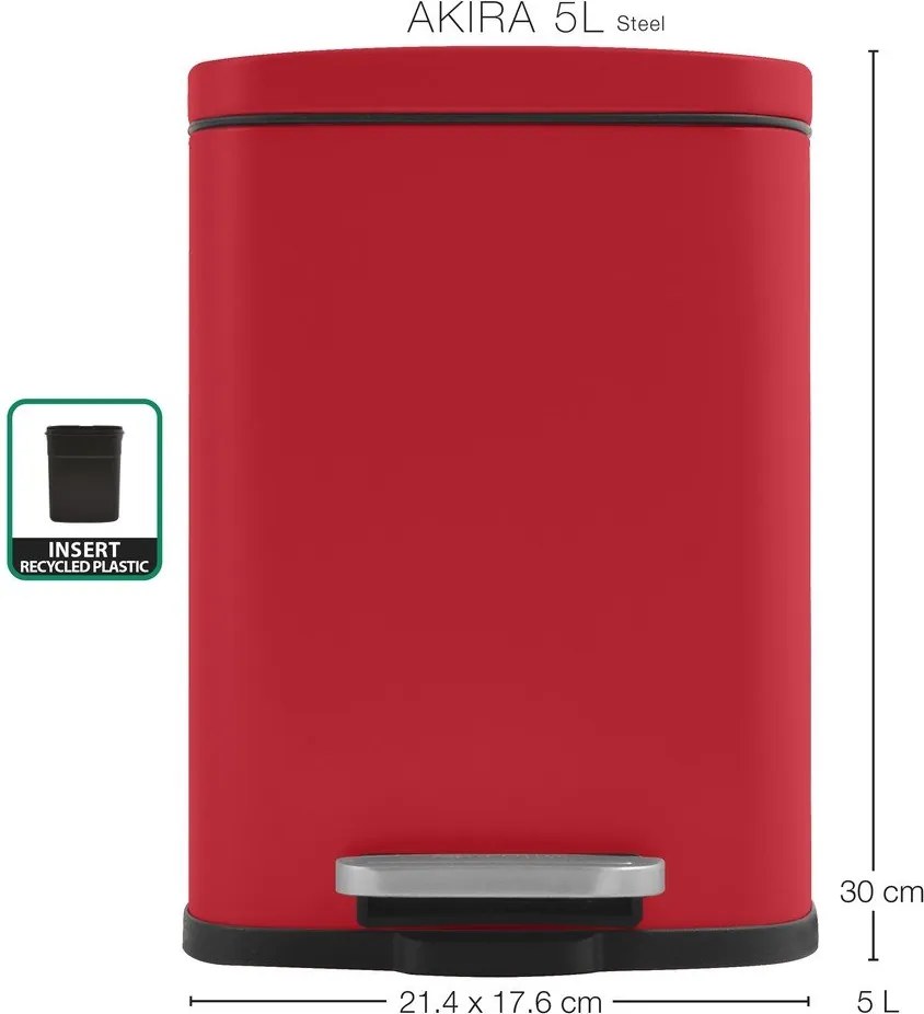 Červený nášľapný oceľový odpadkový kôš 5 l Akira – Spirella