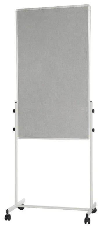 Mobilná kombinovaná tabuľa, biela magnetická/sivá textilná, 700x1200 mm