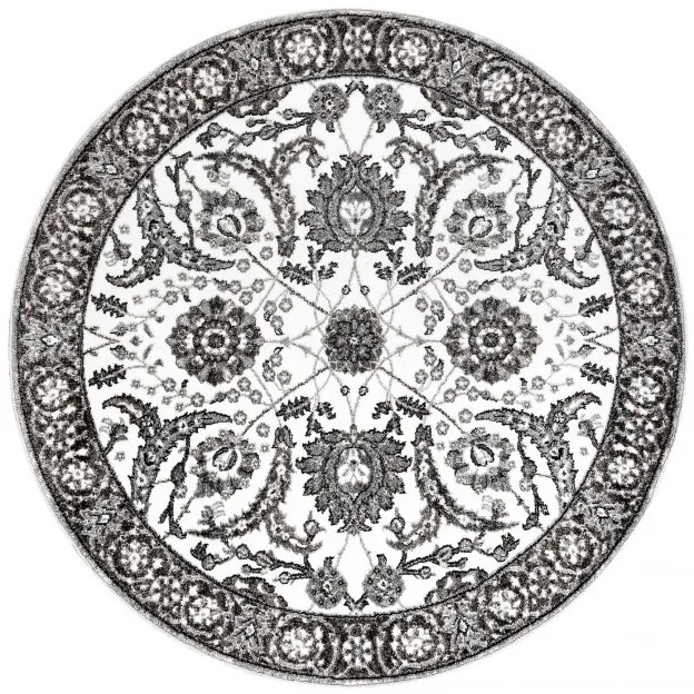 Koberec MATEO 8037/644 ramka, kvety - štrukturálny sivý kruh