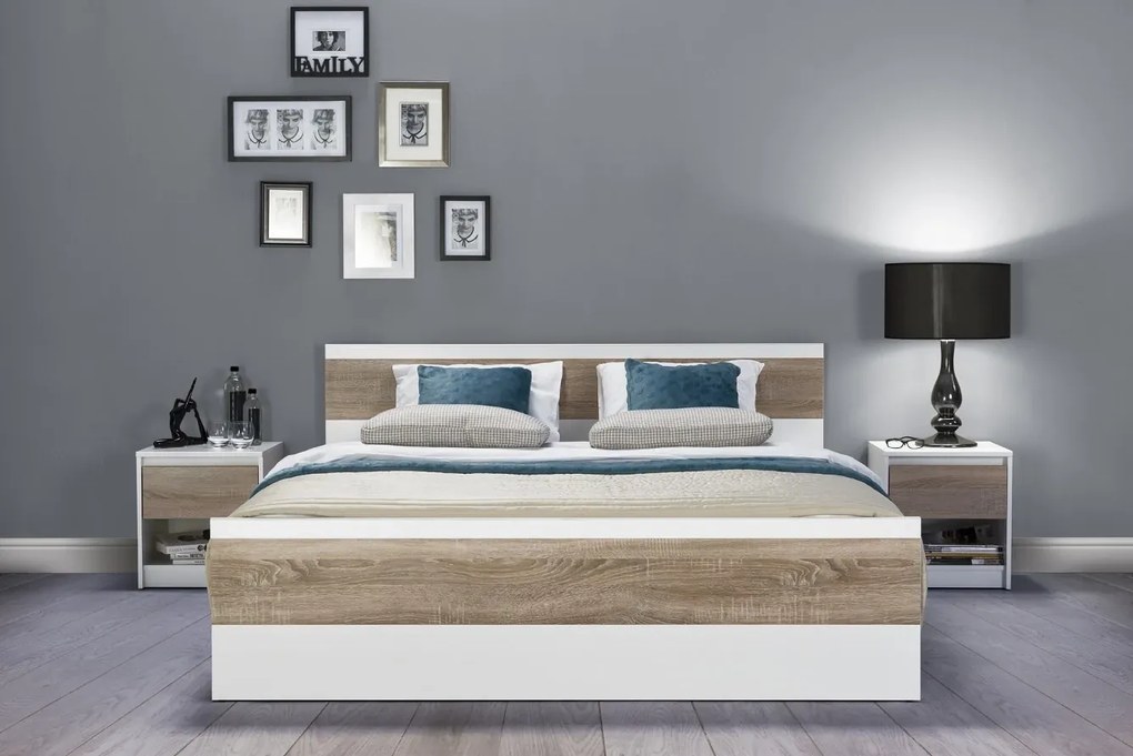 Noční stolek Wenecja 05 42 cm bílý/dub Sonoma