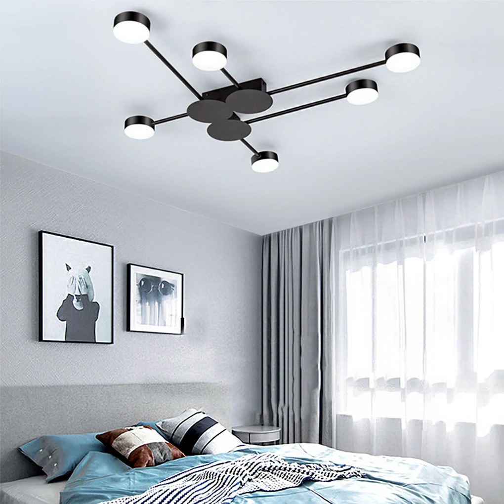Toolight Toolight, LED stropné svietidlo 6-ramenné APP521-6C + diaľkové ovládanie, čierna, OSW-08463