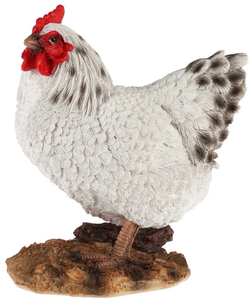 Záhradná figúrka z polyresinu Chicken, 19 cm, biela