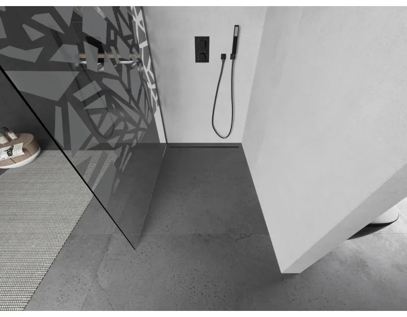 Mexen Kioto, sprchová zástena Walk-In 140 x 200 cm, 8mm číre sklo biely vzor, grafitový profil, 800-140-101-95-85