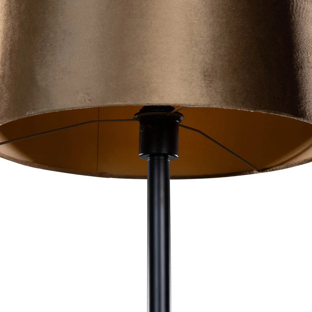 Stojacia lampa čierna s plyšovým tienidlom bronz 40 cm - Simplo