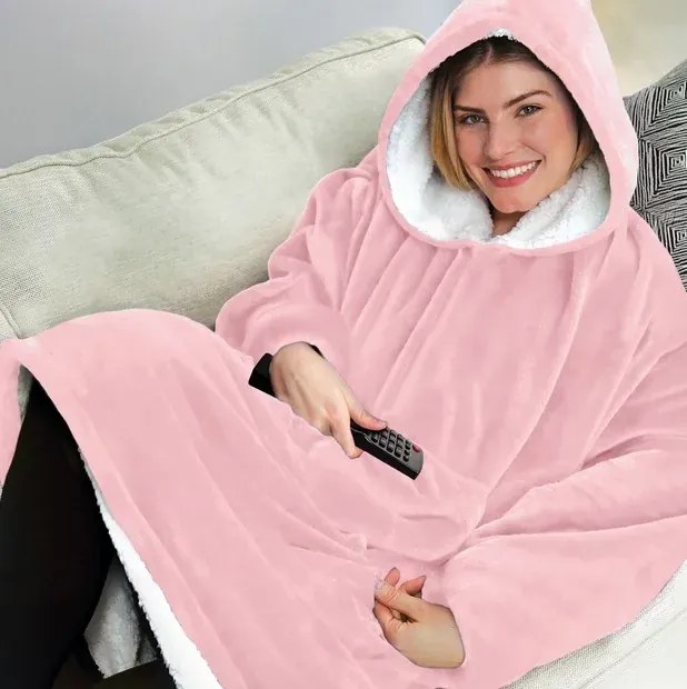 VERK Deka s rukávmi a kapucňou Huggle Hoodie - růžová