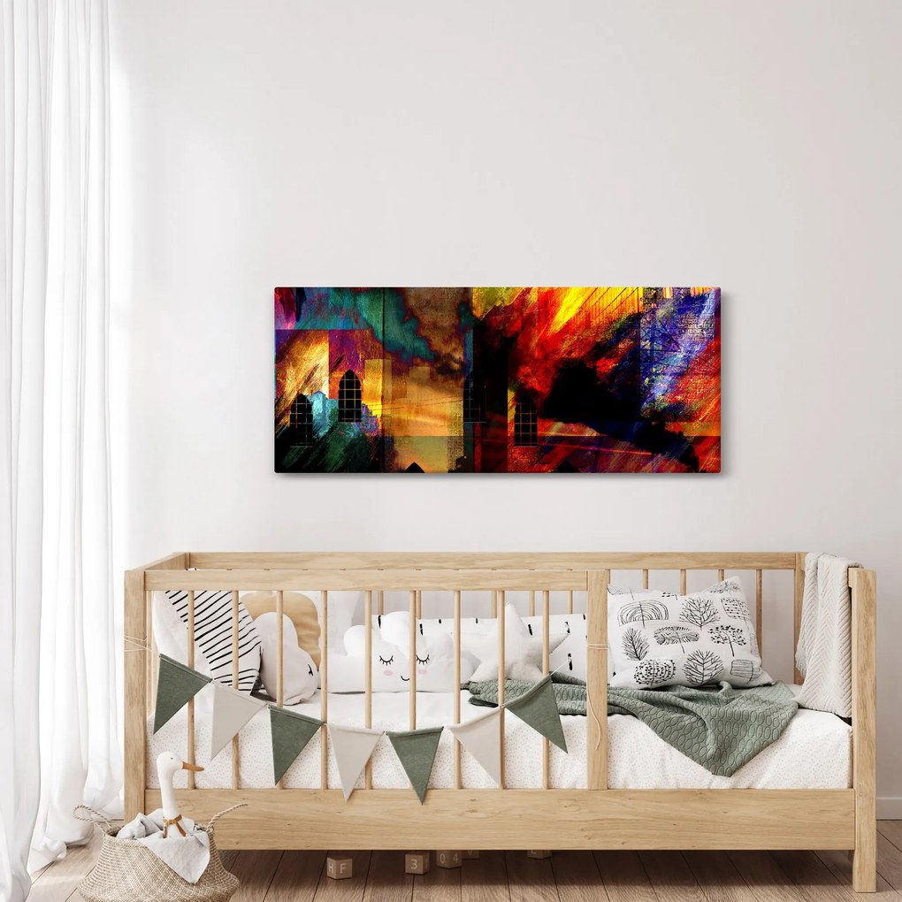 Obraz - Farebná abstrakcia mesta (120x50 cm)