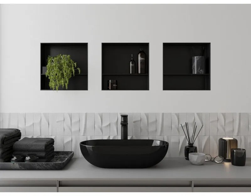 Mexen X-Wall-NR, polička na zapustenie pod obklad bez goliera 30 x 30 cm, čierna matná, 1971303010S