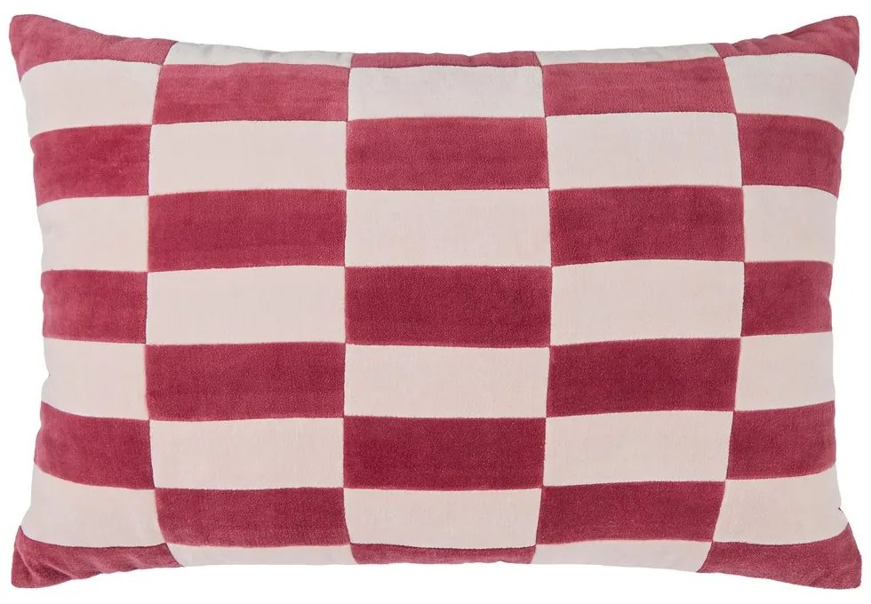 CHECKER VELVET Vankúš 40 x 60 cm - červená/ružová
