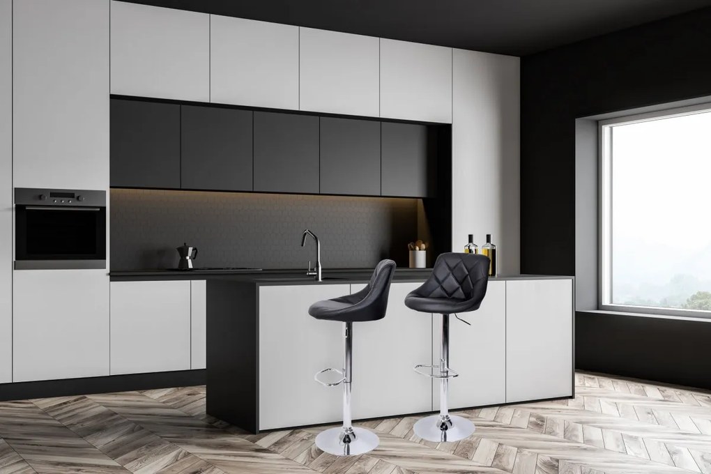 Barová stolička CYDRO CHROM čierna koža