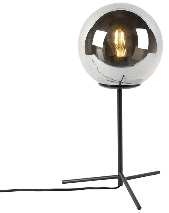 Stolná lampa v štýle Art Deco čierna s dymovým sklom 45,5 cm - Pallon