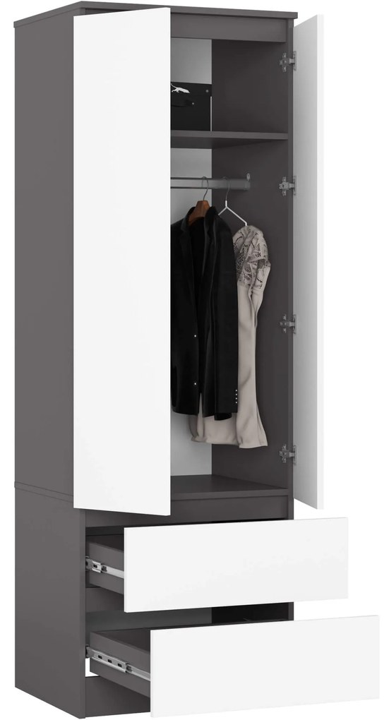 Šatníková skriňa STAR S 60 cm 2 dvere grafitovo šedá/biela