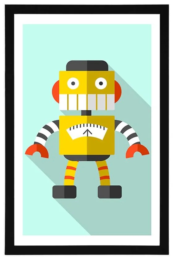 Plagát s paspartou žltý robot na modrom pozadí - 30x45 black