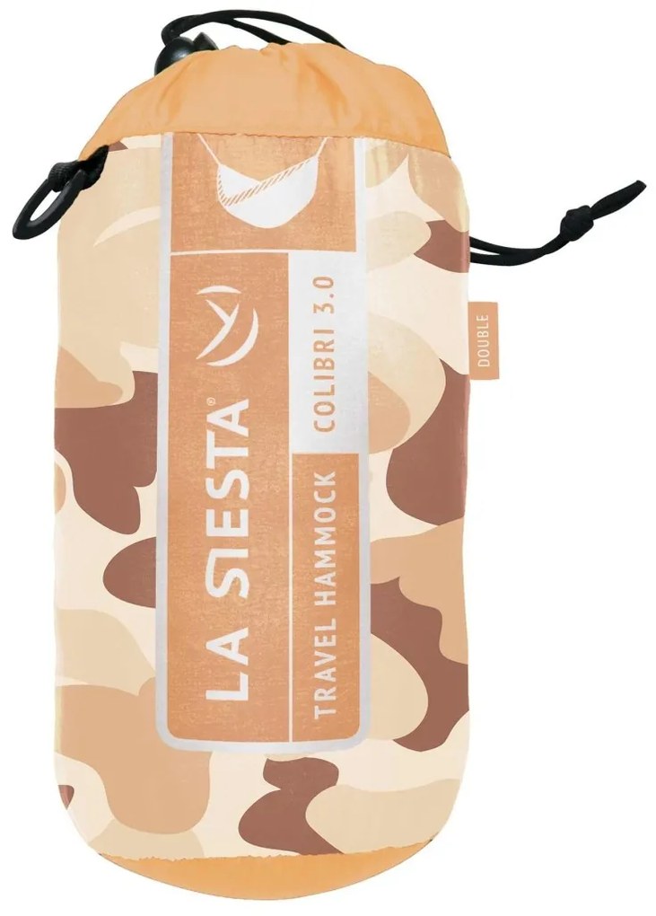 La Siesta COLIBRI 3.0 CAMO DOUBLE - cestovná hojdacia sieť s jednoduchým závesným systémom, 100% polyamid / laná: 100% polyester / hák: letecký hliník