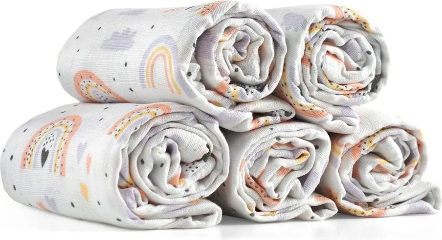 Polášek Látkové plienky 5 kusov: Dúha a srdiečka