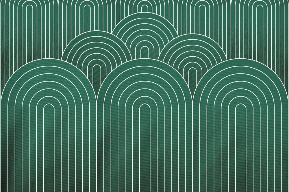 Tapeta zelený vzor dúhy Mid-Century