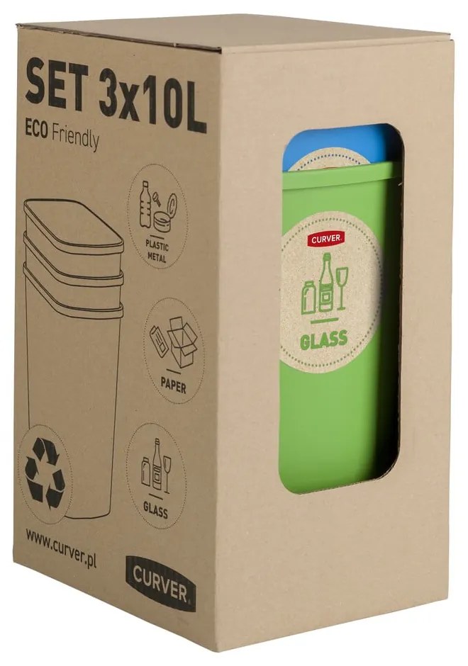 Súprava 3 odpadkových košov na triedený odpad Curver ECO, 10 l