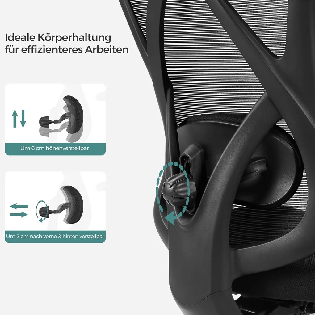 Kancelárske kreslo, Ergonomické kreslo s nastaviteľnou opierkou hlavy, čierne