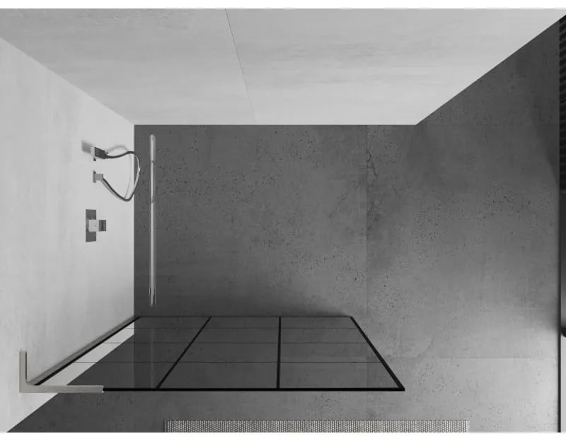 Mexen Kioto L, sprchová zástena Walk-In 120 x 200 cm, 8mm číre sklo čierny vzor, brúsená oceľ profil, 800-120-103-97-77