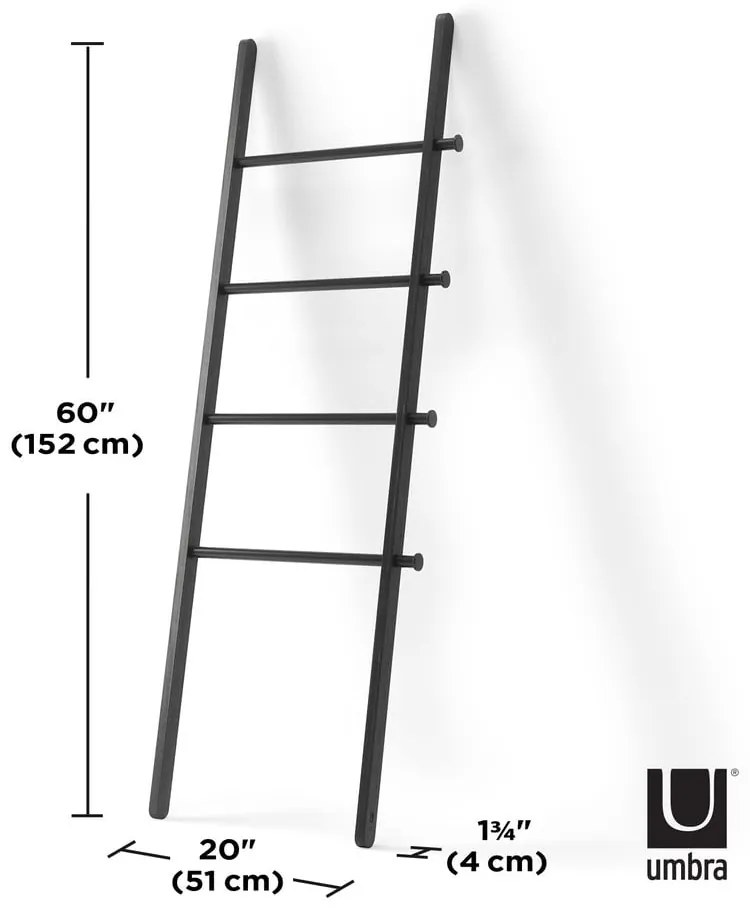 Čierny dekoratívny rebrík z topoľového dreva Leana - Umbra
