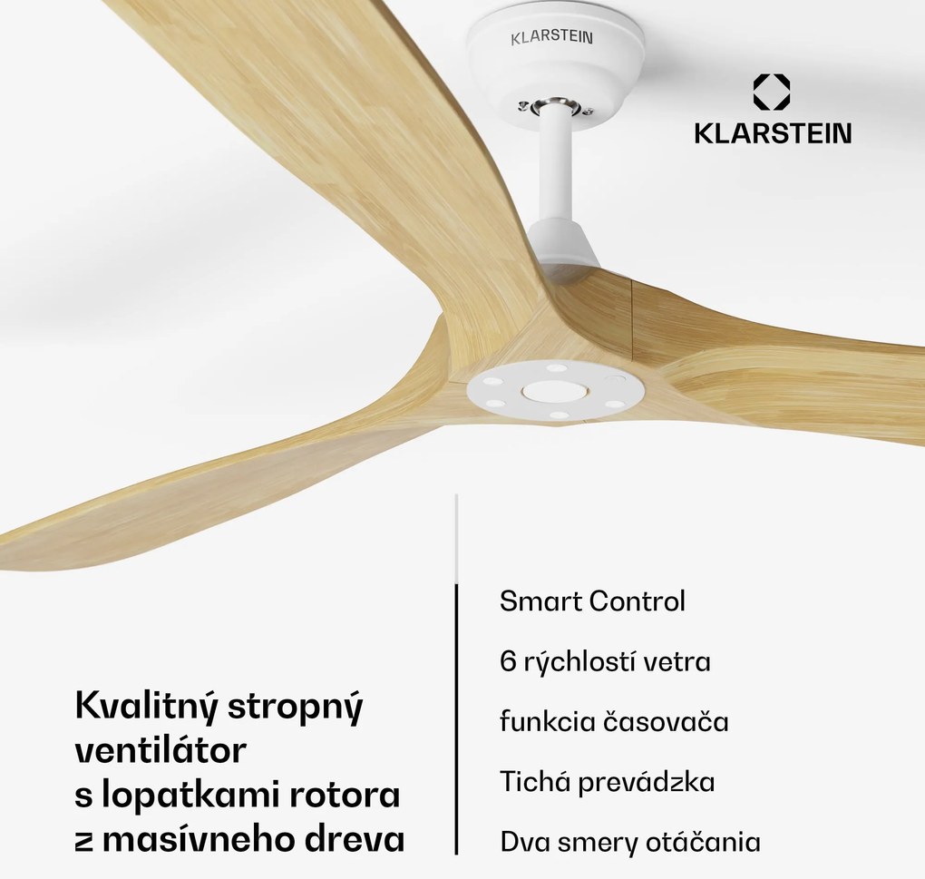 Klarstein Bahama Breeze Smart Stropný ventilátor , lopatky rotora z masívneho dreva, diaľkové ovládanie + ovládanie pomocou aplikácie