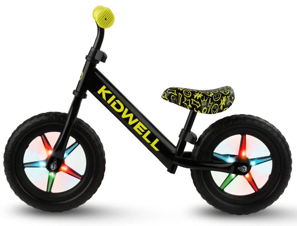 Kidwell Rebel LED balančný bicykel pre deti – LED ráfiky, EVA kolesá 28 cm, bez batérií