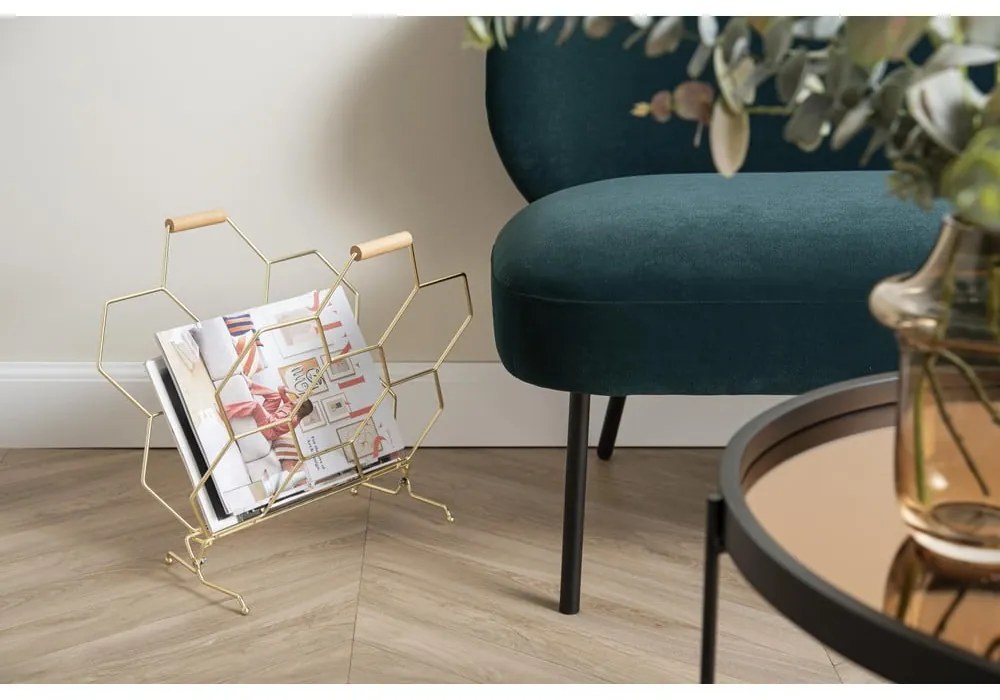 Kovový stojan na časopisy v zlatej farbe PT LIVING Honeycomb