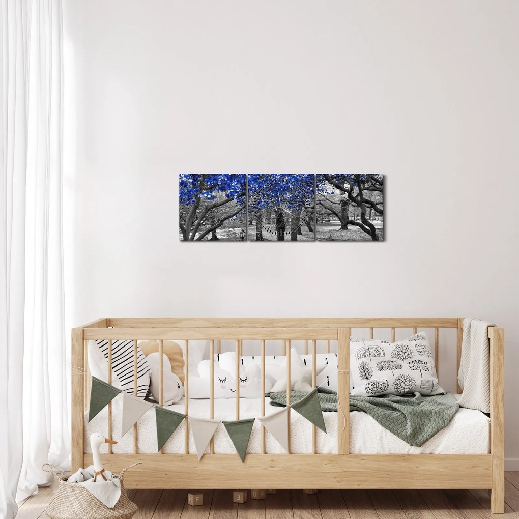 Obrázok - Modré stromy, Central Park, New York (s hodinami) (90x30 cm)