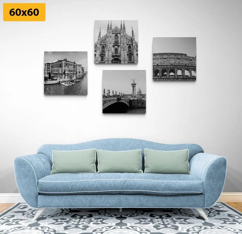 Set obrazov historické mestá v čiernobielom prevedení - 4x 40x40