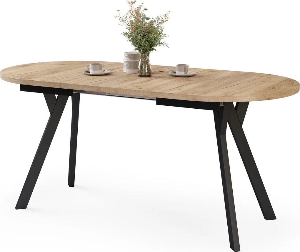 Mazzoni ALMO Dub Craft zlatý / čierne nohy - OVÁLNY ROZKLADACÍ STÔL 120-220 cm PRE 10-12 OSÔB