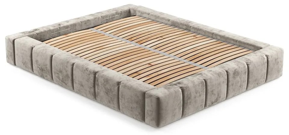 Béžová čalúnená dvojlôžková posteľ s úložným priestorom s roštom 160x200 cm Aruba L – Maison de Rêve