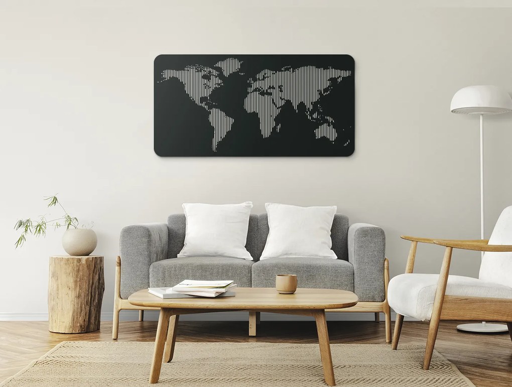 drevko Dizajnová nástenná 3D mapa sveta Rozmer obrazu: 45 x 89 cm, Farba dekorácie: Čierna