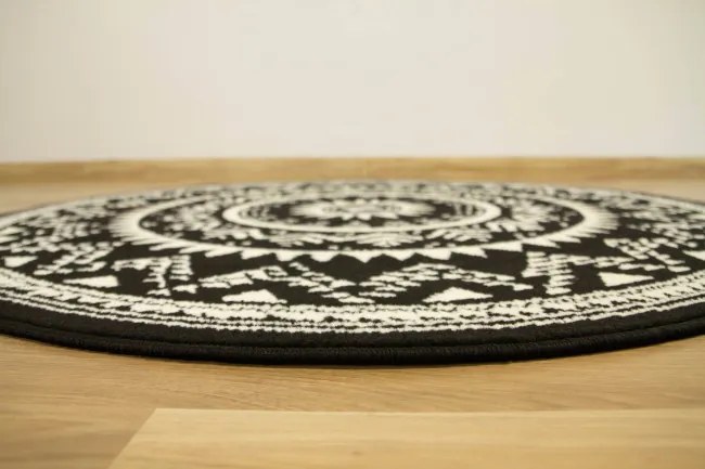 Koberec kruh Luna 503493/50944 Rozeta Etno čierny / krémový