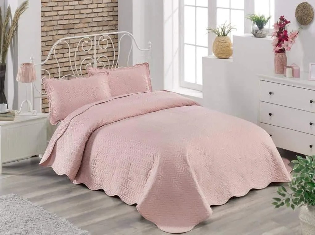 Prehoz bavlnený Deluxe jednofarebný Svetlo ružový TiaHome - 140x220cm + 1ks 50x70cm