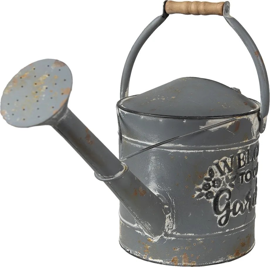 Šedá dekoračná plechová kanva s patinou Garden - 53*20*24 cm