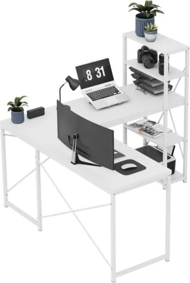 Rohový pracovný stôl s policami Leader 5.9 biely