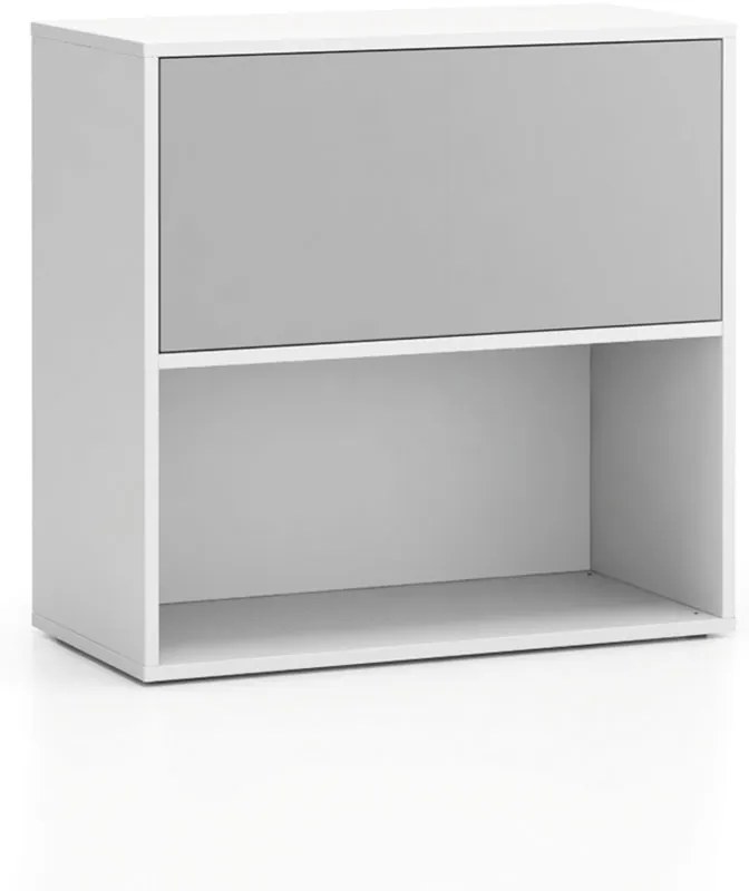 PLAN Kancelársky policový regál LAYERS, krátky, 1 box, 800 x 400 x 777, biela / sivá