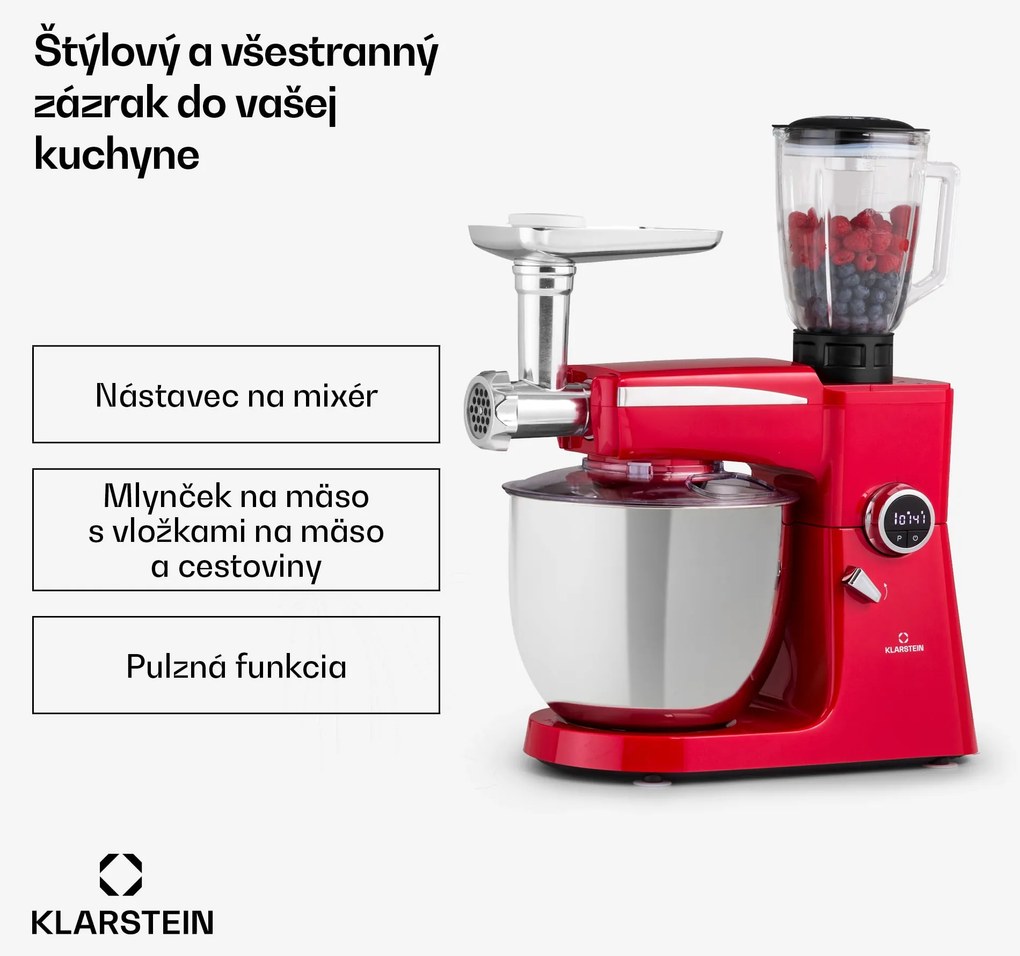 Klarstein Renata Rossa, kuchynský robot 3 v 1, 2000 W/2,7 PS, 10 l, nehrdzavejúca oceľ, bez BPA