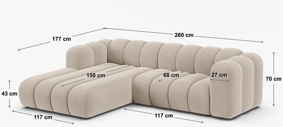 Krémovobiela ženilková rohová pohovka (ľavý roh/s leňoškou) Lupine – Micadoni