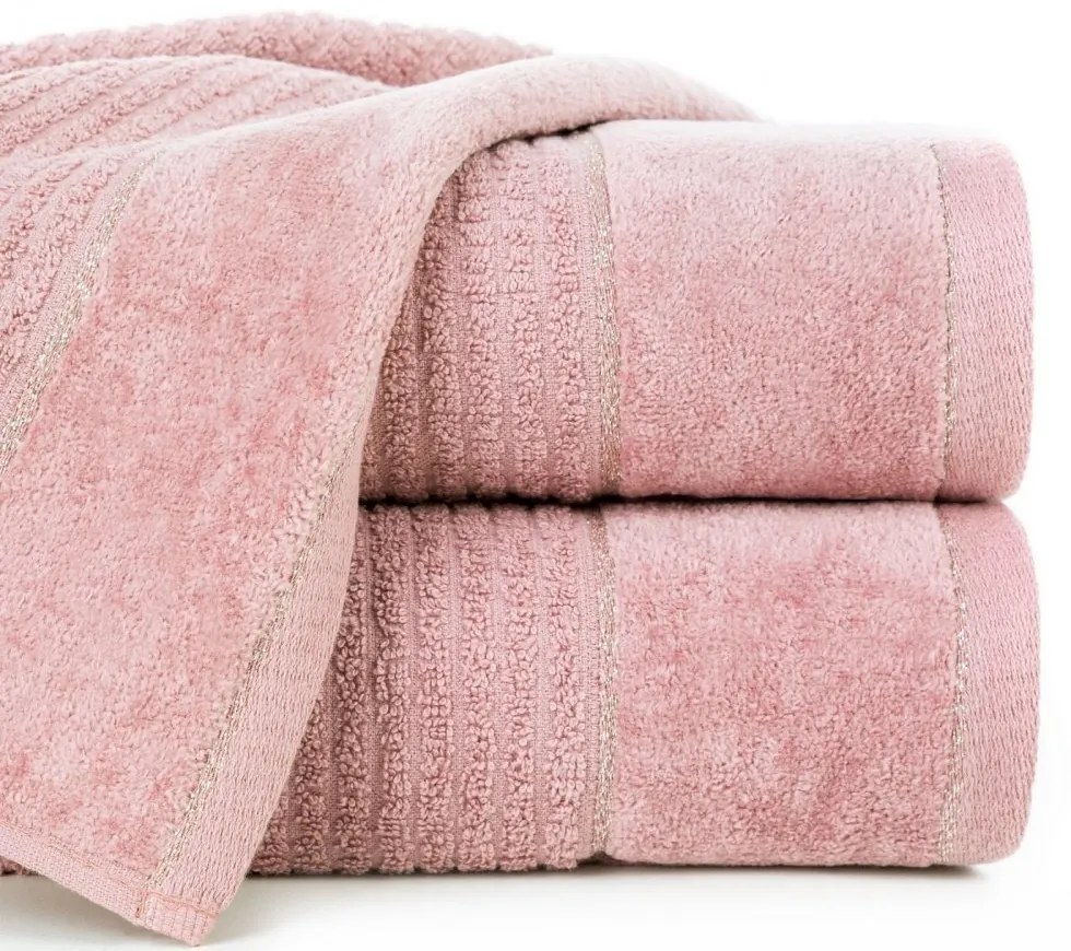 Bavlnená osuška GLORY v ružovej farbe s velúrovým okrajom prešitá lesklou niťou Šírka: 50 cm | Dĺžka: 90 cm