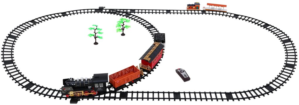 Diaľkovo ovládaný vláčik s dráhami pre deti 3+ funkcia dymu ZKT.19039-8