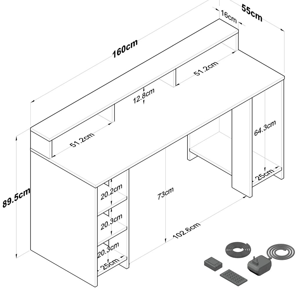 Písací stôl BOHEM s LED osvetlením orech/antracit