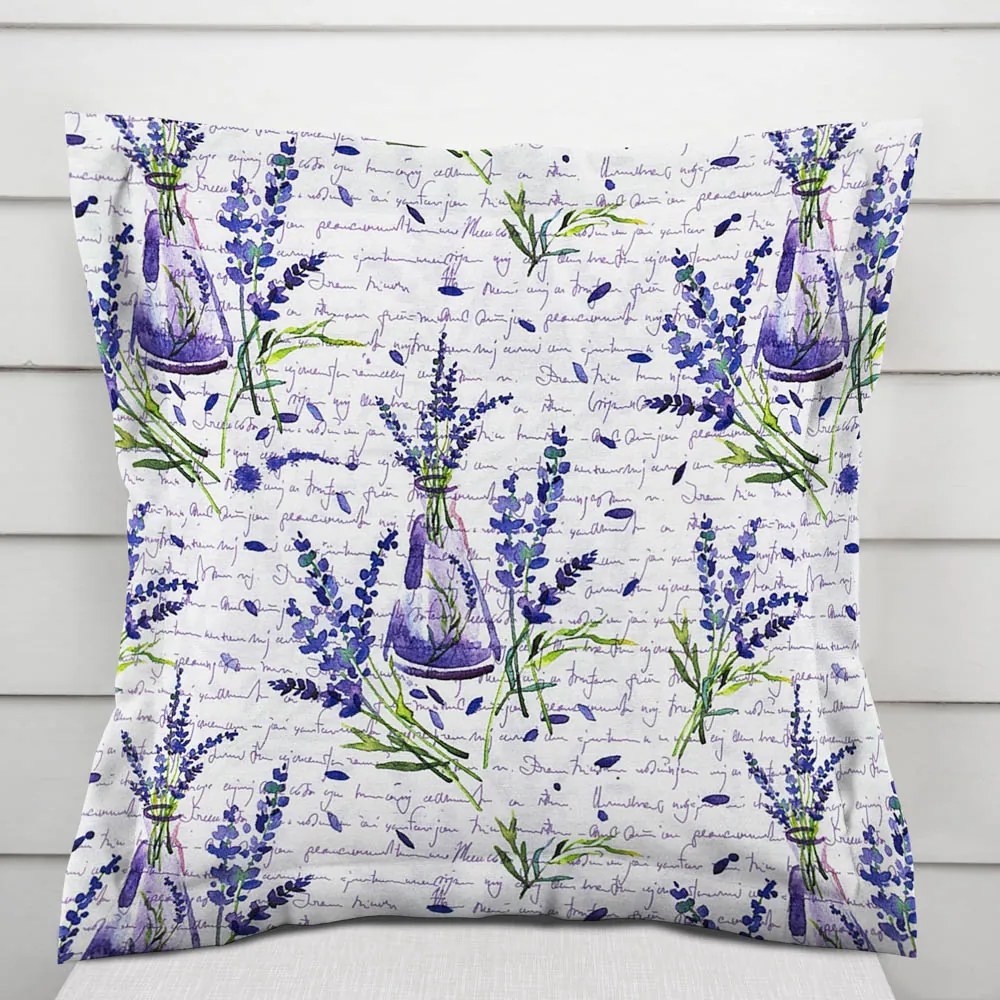 Biante Dekoračná obliečka na vankúš s lemom PML-082 Vetvičky levandúľ s vázičkami 45 x 45 cm